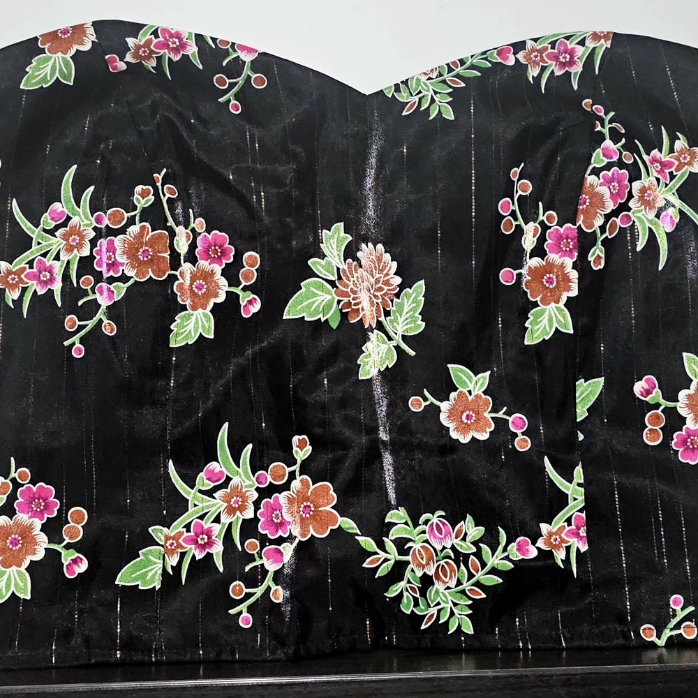 Floral Black Strapless Top